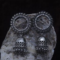 Maansh Silver-Plated Dome Shaped Jhumkas Earrings-13