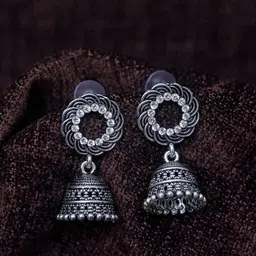 Maansh Silver-Plated Dome Shaped Jhumkas Earrings-12