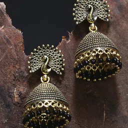 ANIKAS CREATION Gold-Plated Peacock Shaped Jhumkas Earrings-38