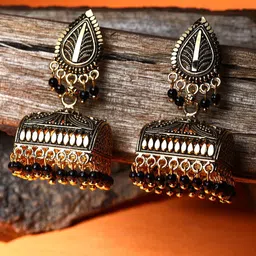 ANIKAS CREATION Gold-Plated Leaf Shaped Jhumkas-20