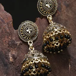 ANIKAS CREATION Gold-Plated Black Contemporary Jhumkas-24