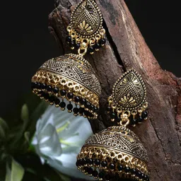 ANIKAS CREATION Black Contemporary Jhumkas Earrings-10