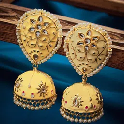 SOHI Gold Plated Contemporary Sone Studded Jhumkas Earrings-11
