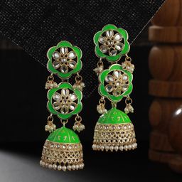 Jazz and Sizzle Gold-Plated Kundan Contemporary Jhumkas Earrings-22