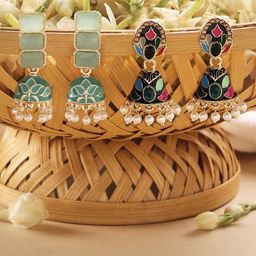 Zaveri Pearls Set Of 2 Gold-Plated Dome Shaped Jhumkas-38