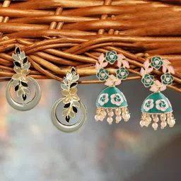 Zaveri Pearls Set Of 2 Gold Plated Artificial Stones Studded Jhumkas-9