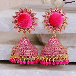 Crunchy Fashion Pink Gold-Plated Enamel Jhumkas Earrings-image-22