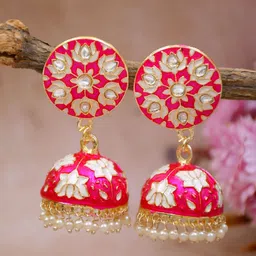 Crunchy Fashion Gold-Plated Artificial Stones & Beads Contemporary Jhumkas-26