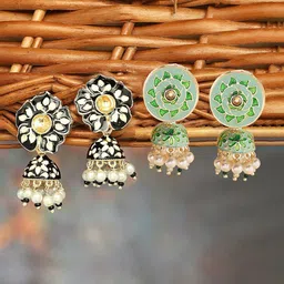 Zaveri Pearls Set Of 2 Gold Plated Artificial Stones Jhumkas Earrings-83