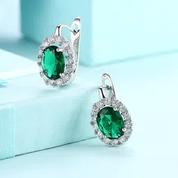 Yellow Chimes Silver-Plated & Green Swarovski Crystal Classic Studs Earrings-2