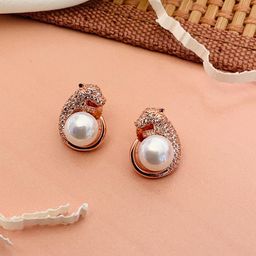 ABDESIGNS Rose Gold-Plated American Diamond-Studded & Beaded Classic Studs Earrings-1