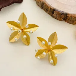ABDESIGNS Gold-Plated Beaded Floral Studs Earrings-11