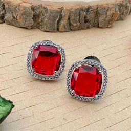 ABDESIGNS Silver Plated American Diamond Classic Stud Earrings-image-80