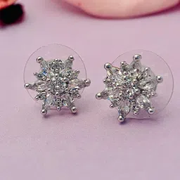 ABDESIGNS Silver-Plated AD Studded Floral Studs Earrings-1