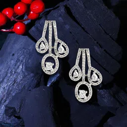 Adwitiya Collection Rhodium Plated Stone Studded Classic Drop Earrings-15