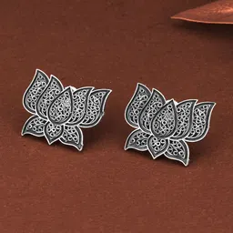 Adwitiya Collection Silver-Plated Lotus Shaped Studs-22