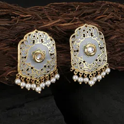 Adwitiya Collection Gold-Plated Artificial Stones Studded Classic Studs Earrings-12