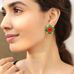 Rubans Voguish Gold-Plated Geometric Studs Earrings-25