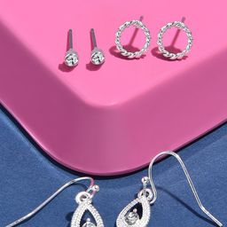 Accessorize Set of 3 Crystal Shapes Short Drop Earrings-image-25