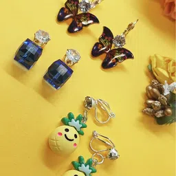 FEMMIBELLA Set of 3 Gold-Plated Quirky Drop Earrings-96