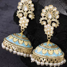 KARATCART Gold-Plated Dome Shaped Jhumkas Earrings-image-8