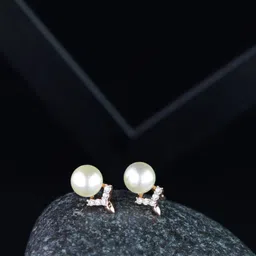 I Jewels Rose Gold & Off White Circular Studs Earrings-4