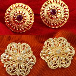 MEENAZ Set of 2 Gold-Plated Classic Studs Earrings-image-79