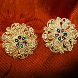 MEENAZ Set of 2 Gold-Plated Circular Studs Earrings-image-29