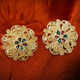 MEENAZ 4Pcs Gold-Plated Floral Studs Earrings-image-15
