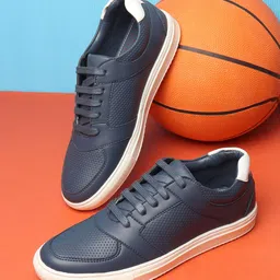 Carlton London Men Navy Blue Perforations Sneakers-image-66