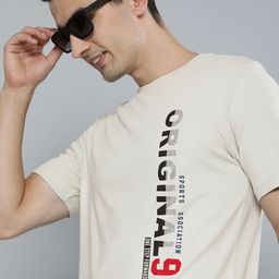 HERE&NOW Men Beige Typography Printed Pure Cotton T-shirt-image-34