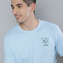 HERE&NOW Men Blue Pure Cotton T-shirt-image-99