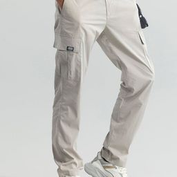 Snitch Men Beige Smart Straight Fit Cotton Cargos Trousers-image-61