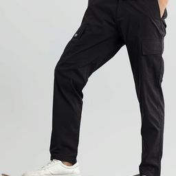 Snitch Men Black Smart Straight Fit Cotton Cargos Trousers-image-47