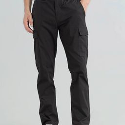 Snitch Men Black Smart Straight Fit Cotton Stretchable Cargos Trousers-image-79