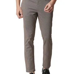 Basics Men Mid Rise Cotton Checked Tapered Fit Chinos Trousers-image-59