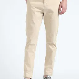 Flying Machine Men Tapered Fit Mid-Rise Flat-Front Plain Cotton Chinos Trousers-image-45