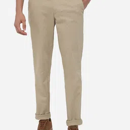 JADE BLUE Men Beige Slim Fit 100% Cotton Chinos Trousers-picture-48