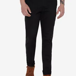 JADE BLUE Men Black Slim Fit Cotton Chinos Trousers-picture-44