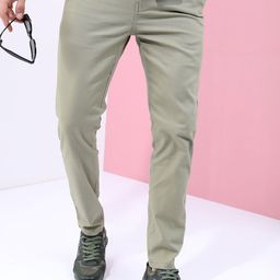 HIGHLANDER Men Olive Green Slim Fit Chinos Trousers-image-69