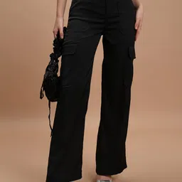 Tokyo Talkies Women Black Straight Leg Cargos-image-46