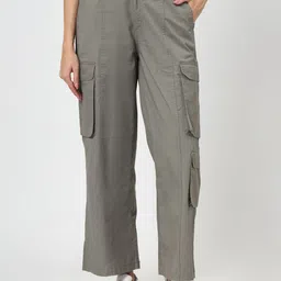 COSMIC TRIO Women Loose Fit High-Rise Easy Wash Cargos Trousers-image-93