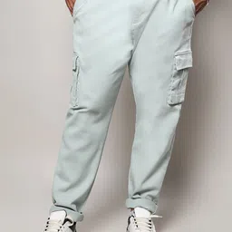 Instafab Plus Plus Size Men Mid-Rise Relaxed Fit Easy Wash Cotton Cargo Trousers-image-25