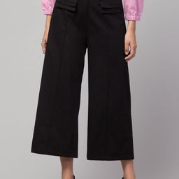Orchid Blues Women Black Flared High-Rise Culottes Trousers-image-40