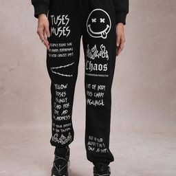 Tokyo Talkies Women Black Mid-Rise Typography Printed Joggers-image-80