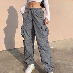 LULU & SKY Women Straight Fit Low-Rise Cargos Trousers-image-17