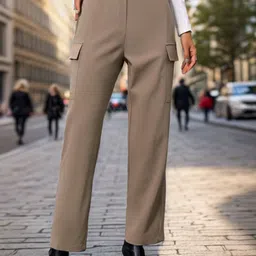 StyleCast Women Khaki Tailored High-Rise Plain Regular Trousers Trousers-image-48