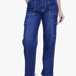 FCK-3 Women Relaxed Loose Fit High-Rise Clean Look Cotton Denim Cargos-image-110