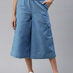 De Moza Women Relaxed Loose Fit High-Rise Cotton Cargos Trousers-image-71