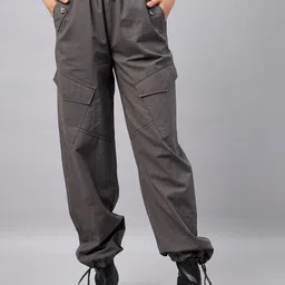 Orchid Blues Women Loose Fit High-Rise Cotton Cargos Trousers-image-75